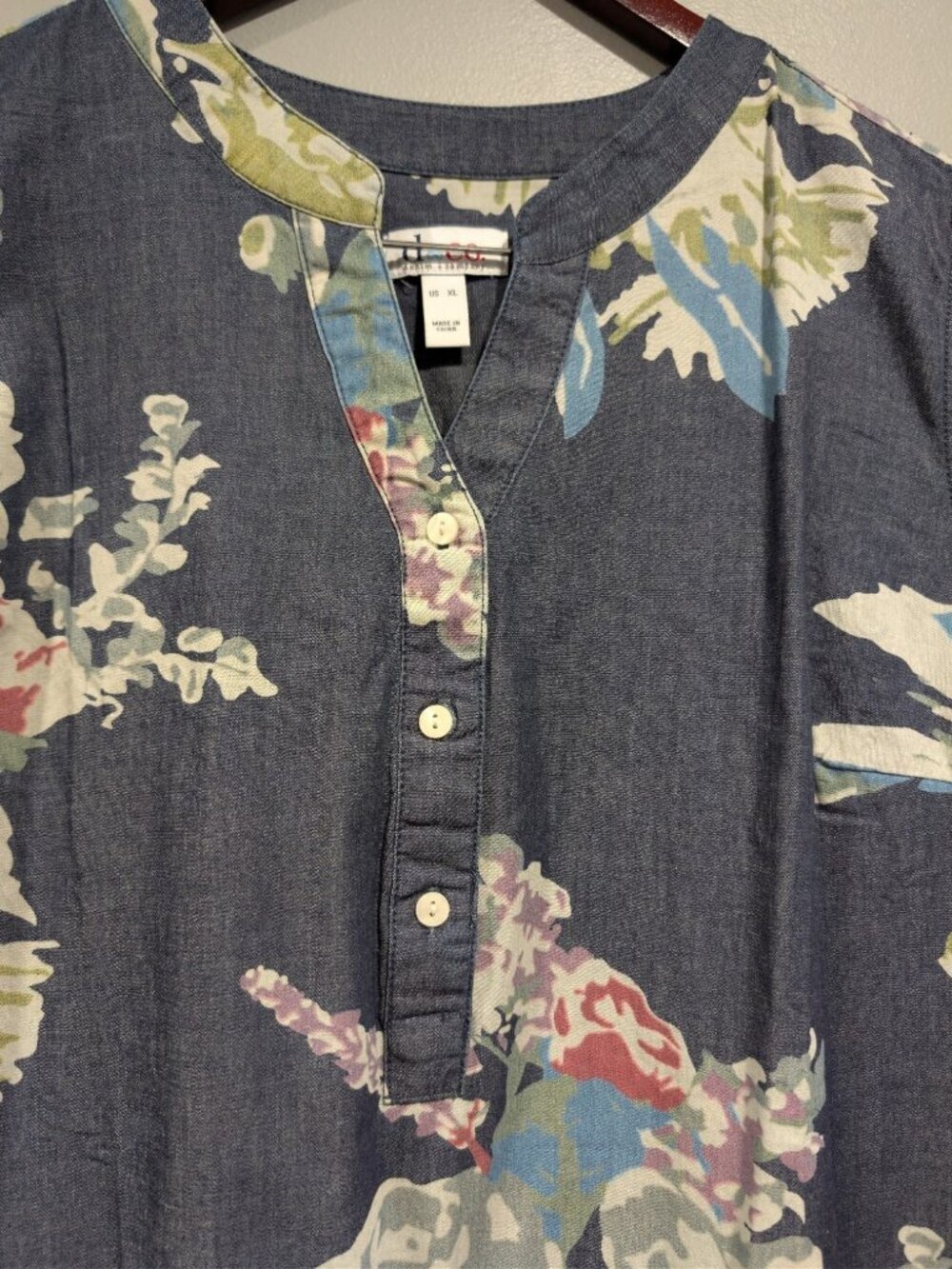 Denim & Co Dress Womens XL Blue Floral Sleeveless Button Front Pockets Casual - Picture 5 of 16
